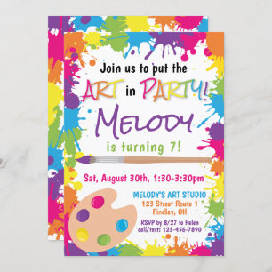 Convites Coloque a arte na festa Colorida Paint Aniversário