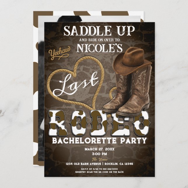 Convites Coloque a Festa de solteira Ocidental do Último Ro (Frente/Verso)