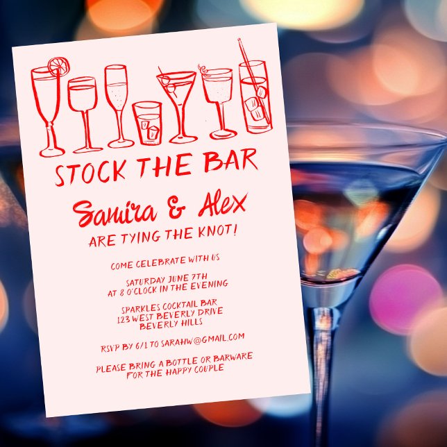 Convites Coloque o Noivado de coquetéis brancos do Bar (Stock the Bar Whimsical Cocktail Drinks Engagement Invitation
)