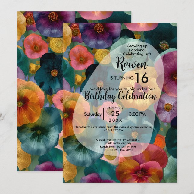 Convites Color Bloom | Design de Flores Coloridas (Frente/Verso)