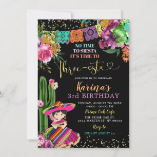 Convites Coloração mexicana Floral Três-esta aniversário de