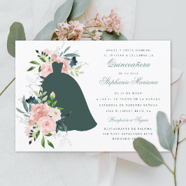 Convites Coloração Personalizada Floral de Blush Quinceañer
