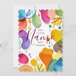 Convites Colorful Abstract Shapes Floral Boho Baby Shower