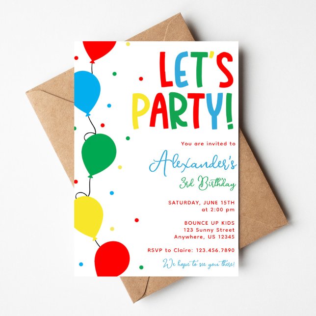 Convites Colorful Balloon Birthday Invitation for Kids (Criador carregado)