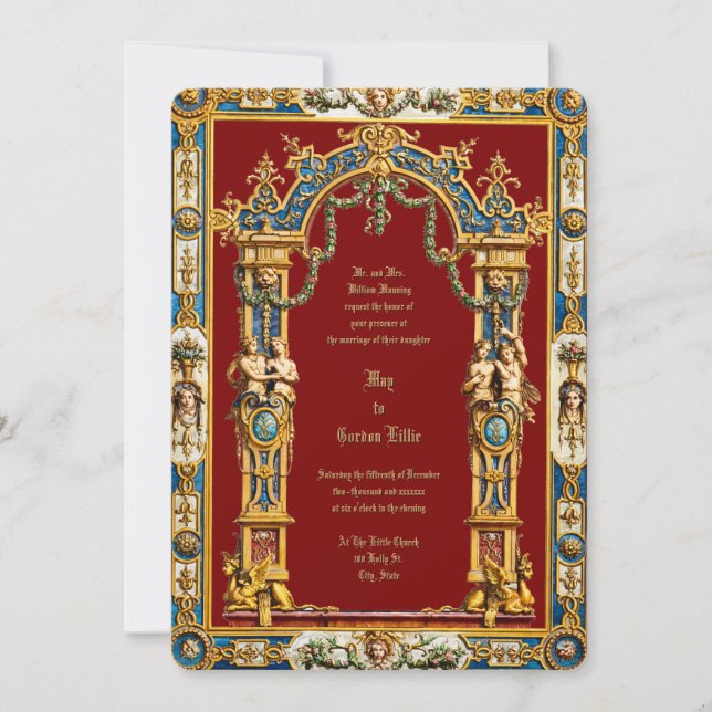 Convites Colorful Baroque Rococo Style Double Frame Wedding (Frente)
