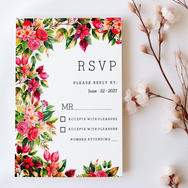 Convites Colorful beautiful country floral botanic RSVP (Colorful beautiful country floral botanic RSVP)