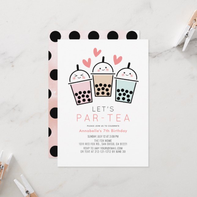 Convites Colorful Boba Bubble Tea Party Girl Birthday (Frente/Verso In Situ)