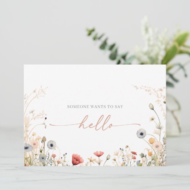 Convites Colorful Boho Wildflower Photo Pregnancy Card (Em pé/Frente)