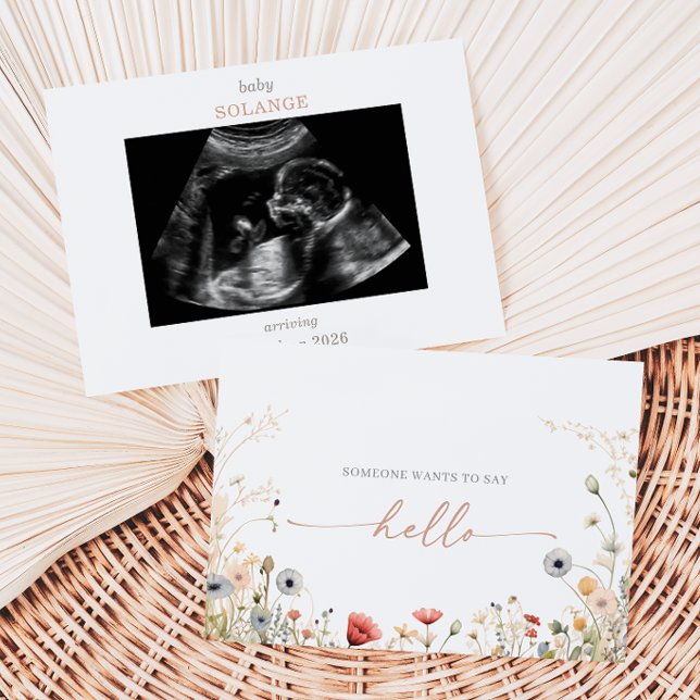 Convites Colorful Boho Wildflower Photo Pregnancy Card (Criador carregado)