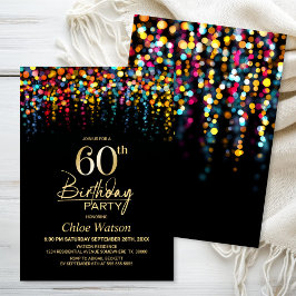 Convites Colorful Bokeh Party Lights 60th Birthday Party