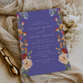 Convites Colorful Bold Wildflowers Purple Wedding