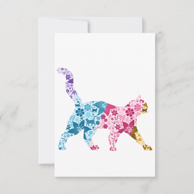 Convites Colorful Botanical Cat (Frente)