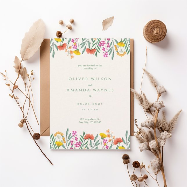 Convites Colorful Botanical Frame Wedding Invitation (Criador carregado)