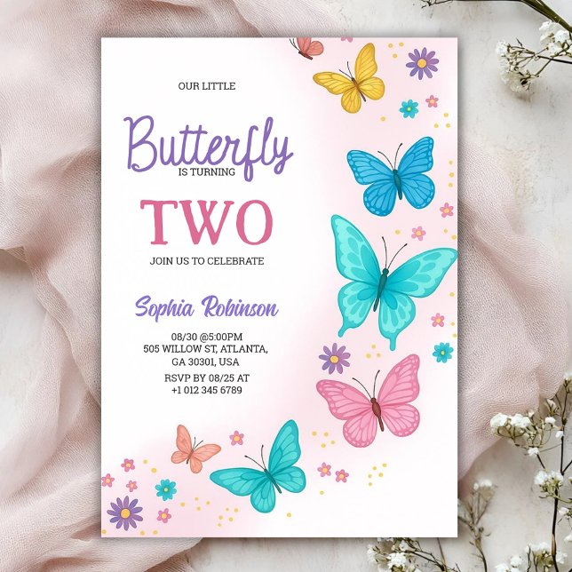 Convites Colorful butterfly-themed birthday invitation (Criador carregado)