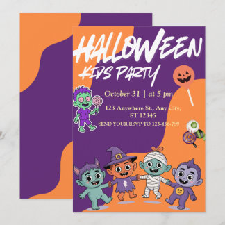 Convites Colorful Candy Monsters Kids Halloween Invite