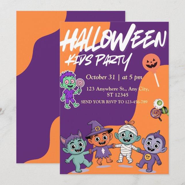 Convites Colorful Candy Monsters Kids Halloween Invite (Frente/Verso)