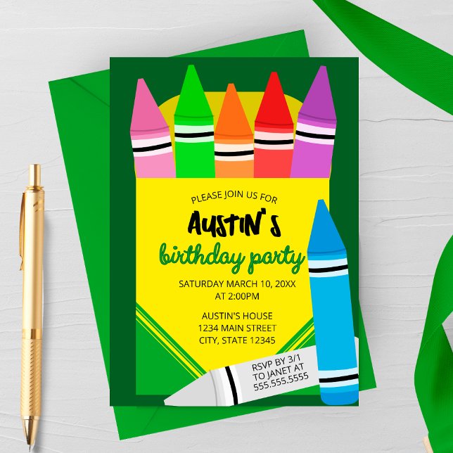 Convites Colorful Crayon Box Kids Birthday Party Invitation (Criador carregado)