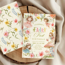 Convites Colorful Fairy First Birthday Enchanted garden