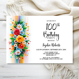 Convites Colorful Floral 100th Birthday Party