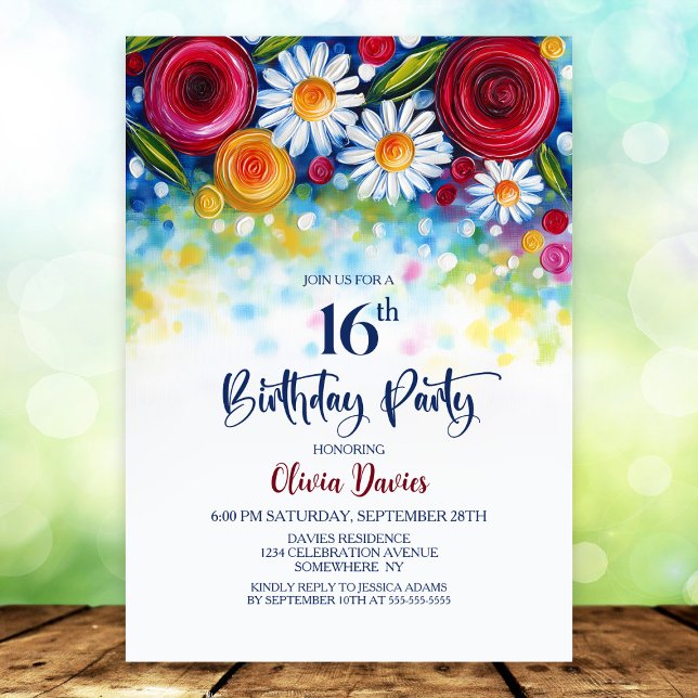 Convites Colorful Floral 16th Birthday Party (Criador carregado)