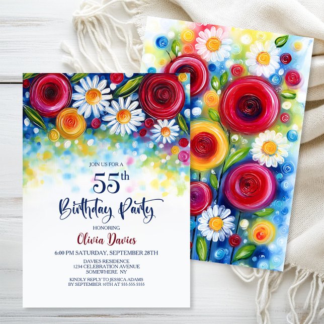 Convites Colorful Floral 55th Birthday Party (Criador carregado)