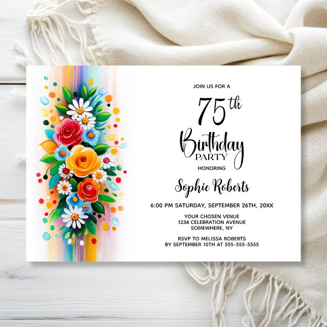 Convites Colorful Floral 75th Birthday Party (Criador carregado)
