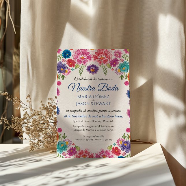 Convites Colorful Floral Botanical Fiesta Spanish Wedding (Colorful Floral Botanical Fiesta Spanish Wedding Invitation)