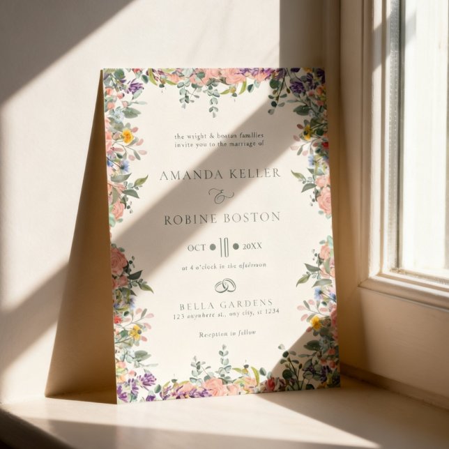 Convites Colorful Floral Frame Wedding (Criador carregado)