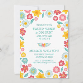 Convites Colorful Floral Pattern Easter Brunch Hunt