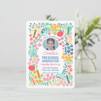 Convites Colorful Floral Photo Preschool Graduation