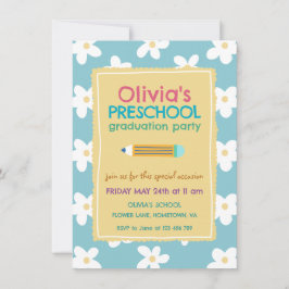 Convites Colorful Floral Photo Preschool Graduation Party