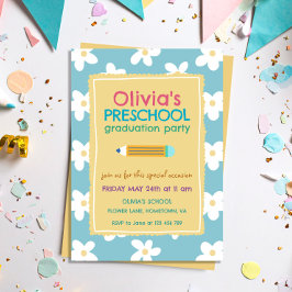 Convites Colorful Floral Photo Preschool Graduation Party
