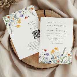 Convites Colorful Floral QR Code Wedding