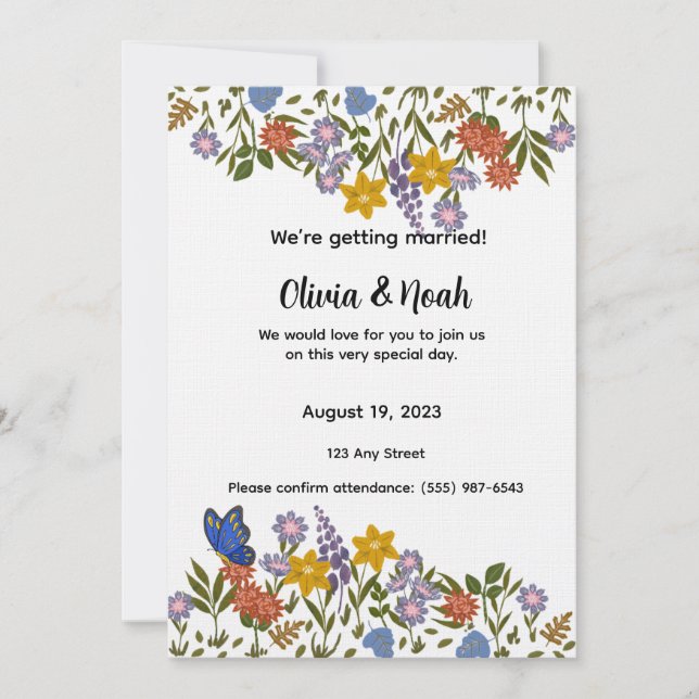 Convites Colorful Floral Wedding Invitation (Frente)