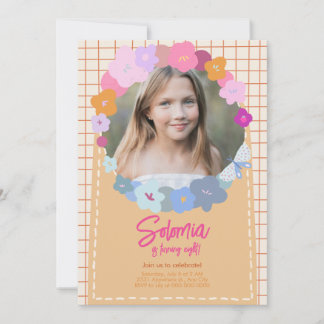 Convites Colorful Flower Photo Birthday Girl Invitation