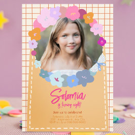 Convites Colorful Flower Photo Birthday Girl Invitation