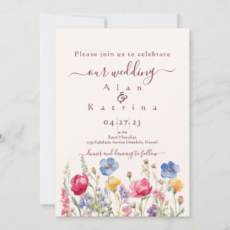 Convites Colorful Garden Boho Wildflower On Pearl