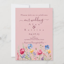 Convites Colorful Garden Boho Wildflower On Pink