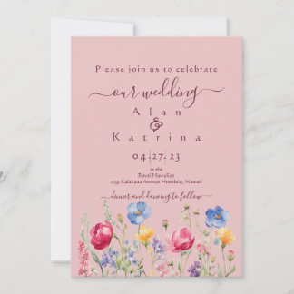 Convites Colorful Garden Boho Wildflower On Pink