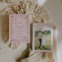 Convites Colorful Hand Drawn Floral Garden Photo Wedding