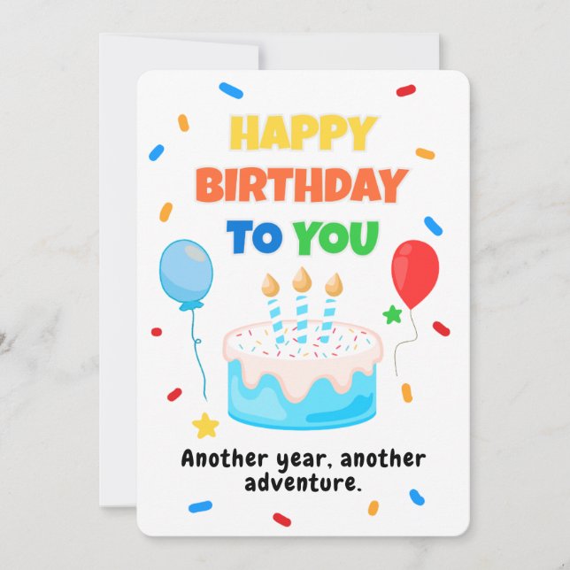 Convites Colorful Happy Birthday Card with Balloons & Cake (Frente)