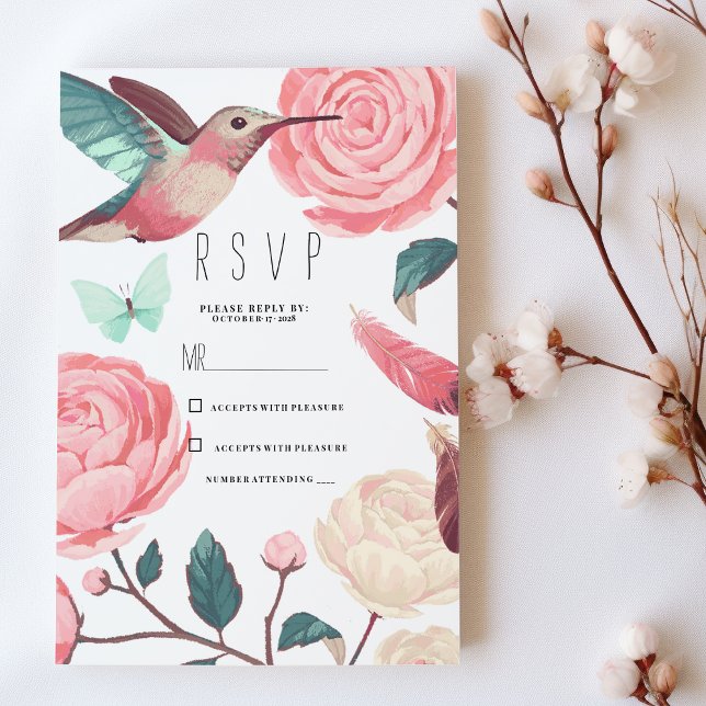 Convites Colorful Hummingbird Floral Spring RSVP (Colorful Hummingbird Floral Spring RSVP)