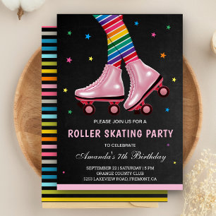 Convites Colorful Kids Roller Skating Birthday Party