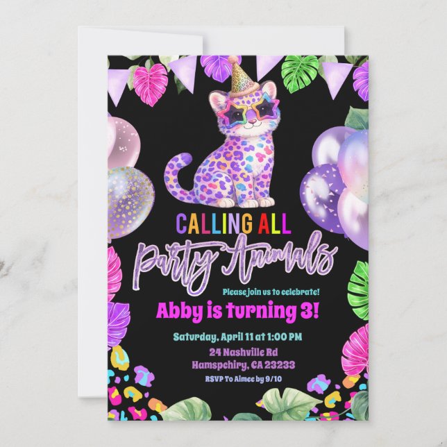 Convites Colorful Leopard Birthday Invitation (Frente)