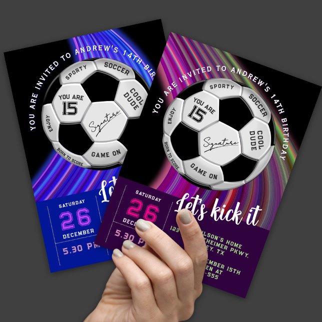 Convites Colorful Modern Sporty Soccer Birthday (Criador carregado)