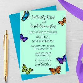 Convites Colorful Pastel Butterfly Kisses Birthday Party