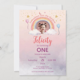Convites Colorful Pastel Rainbow Girl Birthday Photo