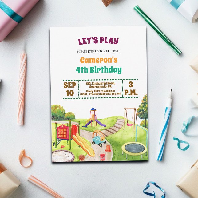 Convites Colorful Playground Party 4th Birthday Invitation (Criador carregado)