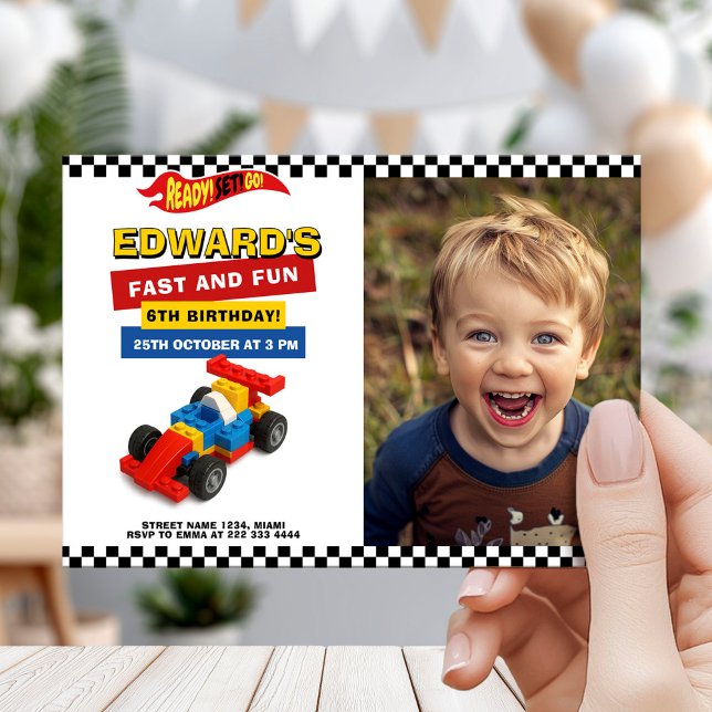 Convites Colorful Race Car Kids Party (Criador carregado)