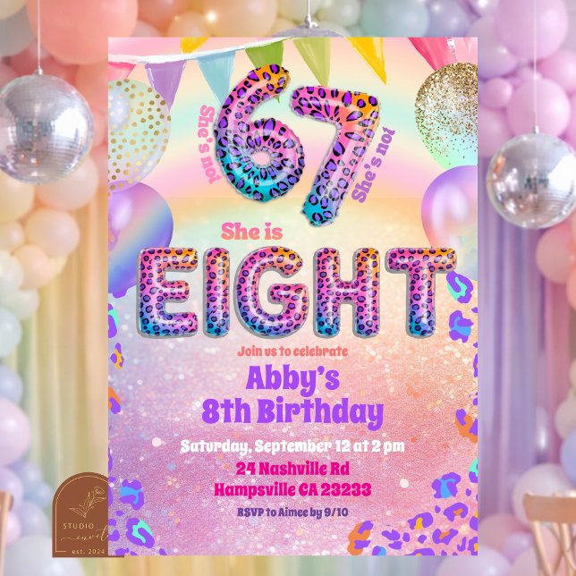 Convites Colorful Rainbow Leopard 67 8th Birthday (Criador carregado)